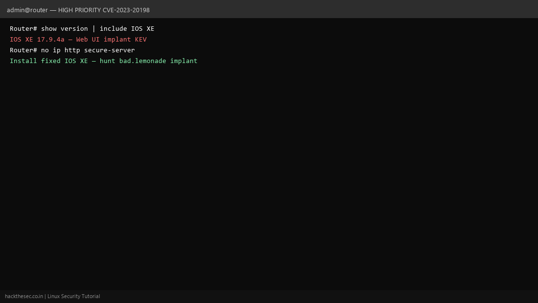 Cisco IOS XE web UI implant patch CVE-2023-20198
