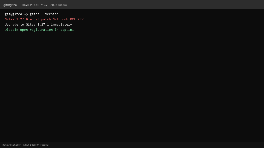 Gitea patch for CVE-2026-60004 diffpatch RCE