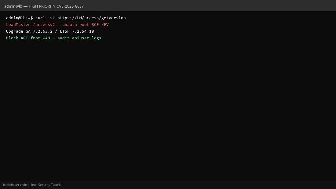 Progress Kemp LoadMaster patch CVE-2026-8037 command injection RCE