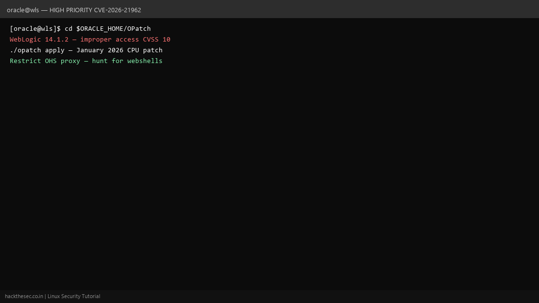Oracle WebLogic patch for CVE-2026-21962 CVSS 10.0