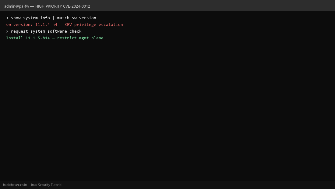 PAN-OS privilege escalation patch CVE-2024-0012