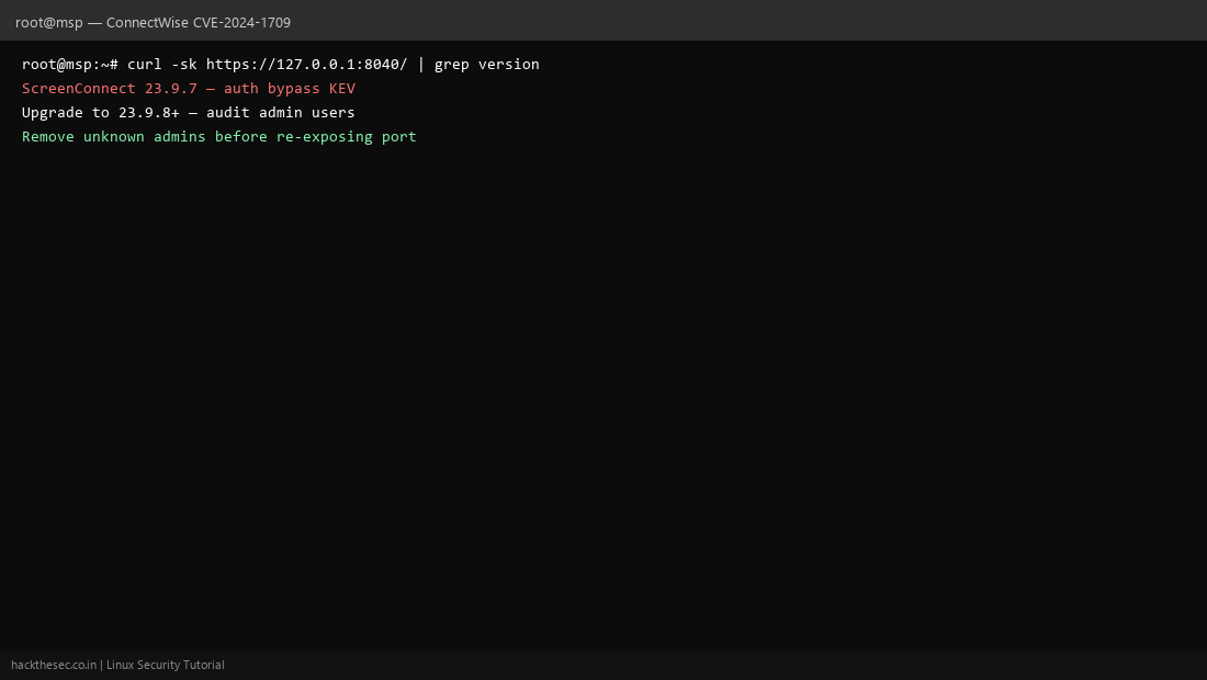 ConnectWise ScreenConnect patch for CVE-2024-1709 auth bypass