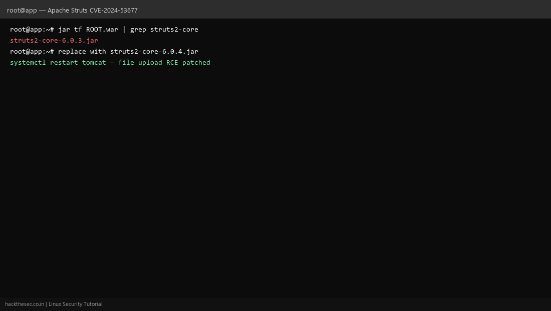 Apache Struts2 version check and patch for CVE-2024-53677