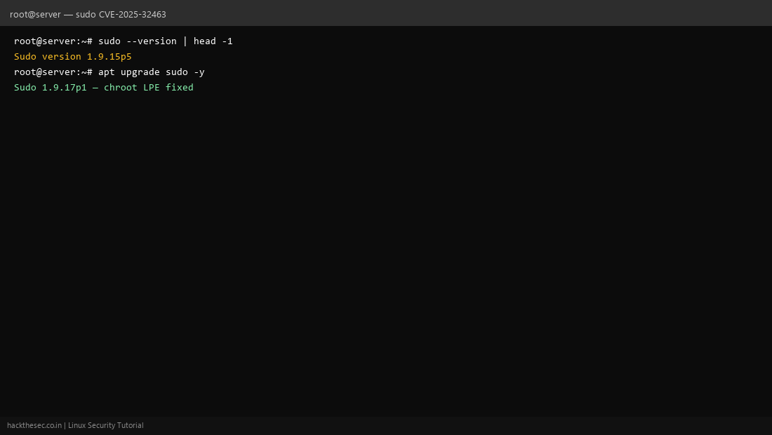 sudo version check for CVE-2025-32463 chroot LPE