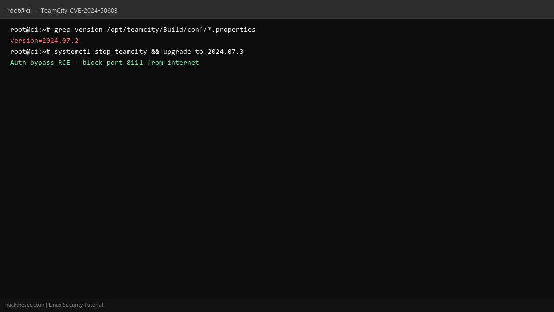 JetBrains TeamCity version check for CVE-2024-50603