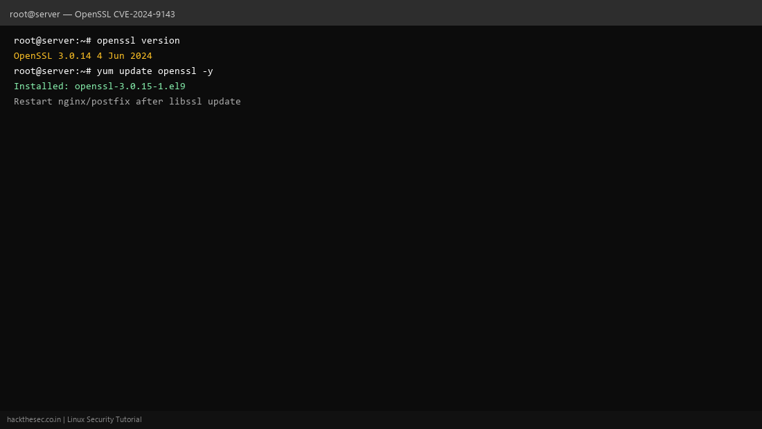 OpenSSL version check for CVE-2024-9143 on Linux server