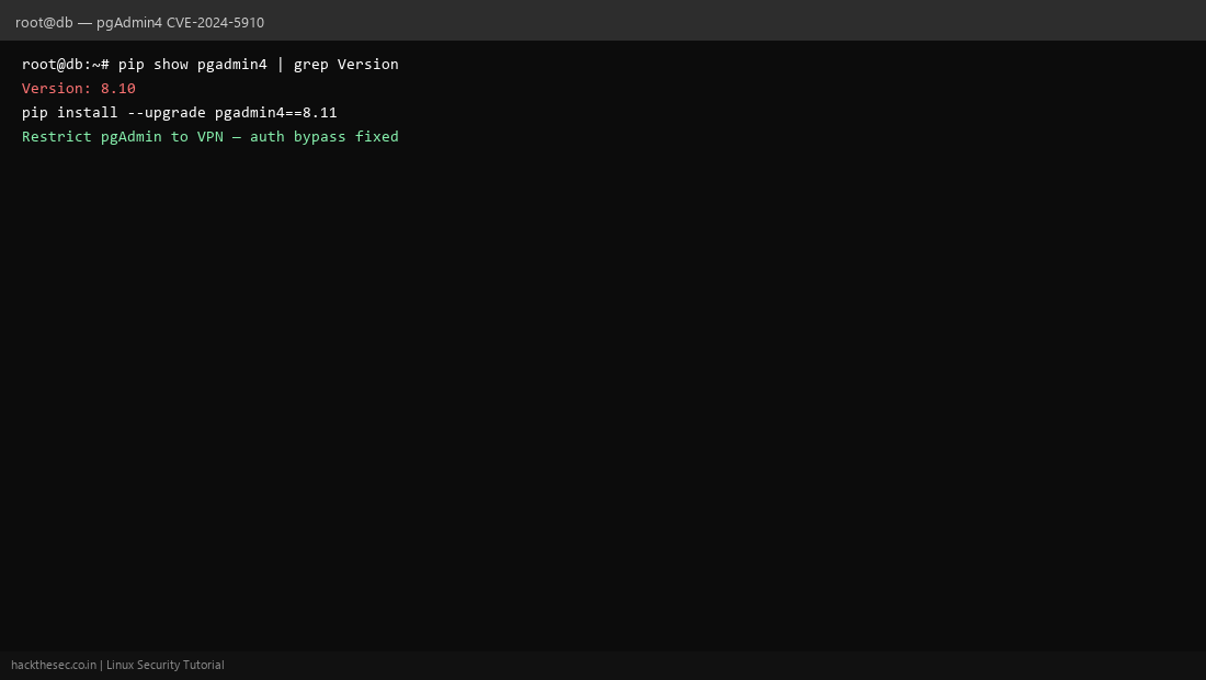 pgAdmin4 patch for CVE-2024-5910 auth bypass on Linux