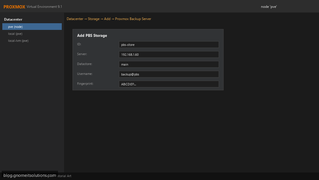 Proxmox VE add Proxmox Backup Server storage dialog