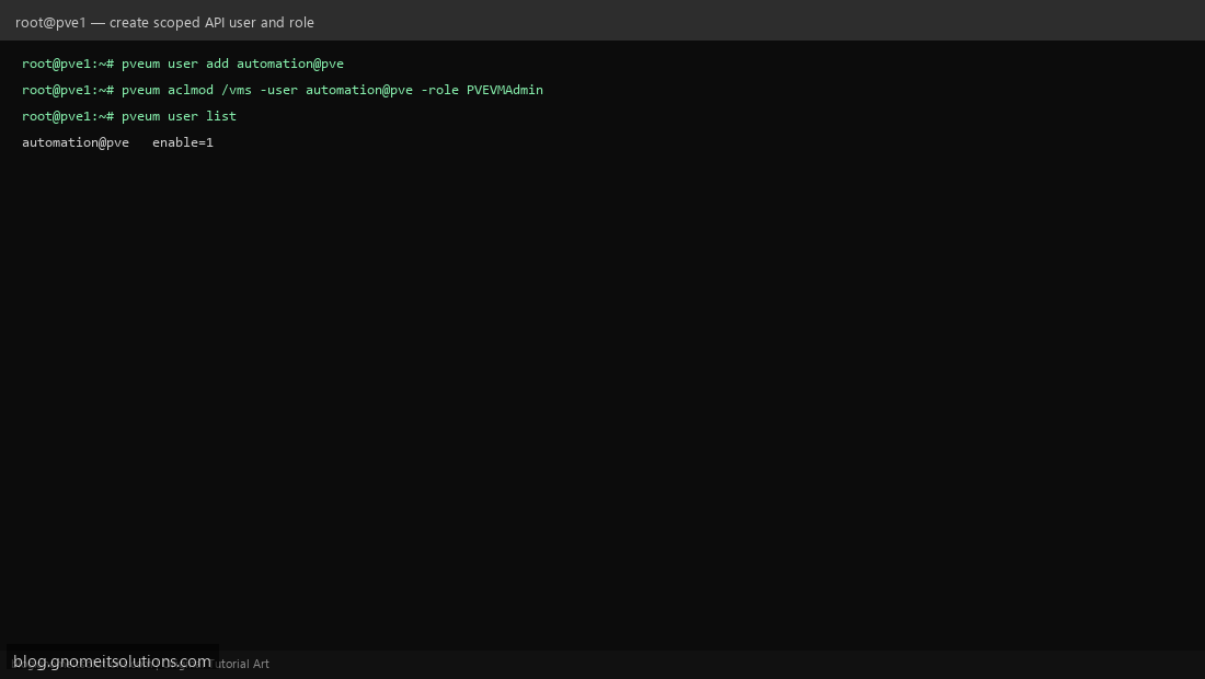 Creating a dedicated Proxmox user for API automation