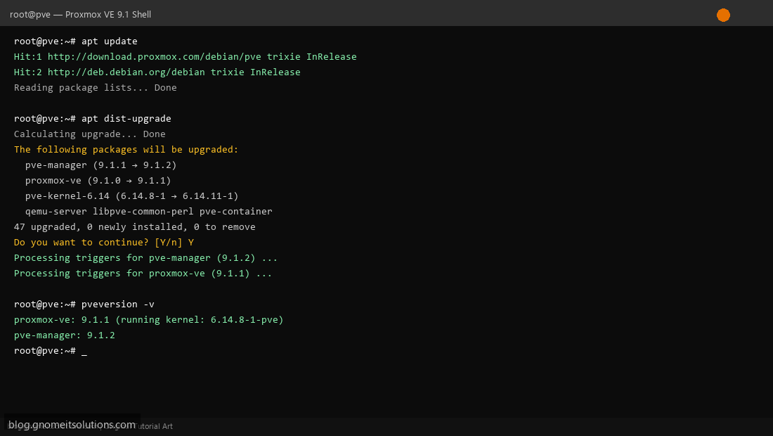 Proxmox 9.1 apt dist-upgrade terminal