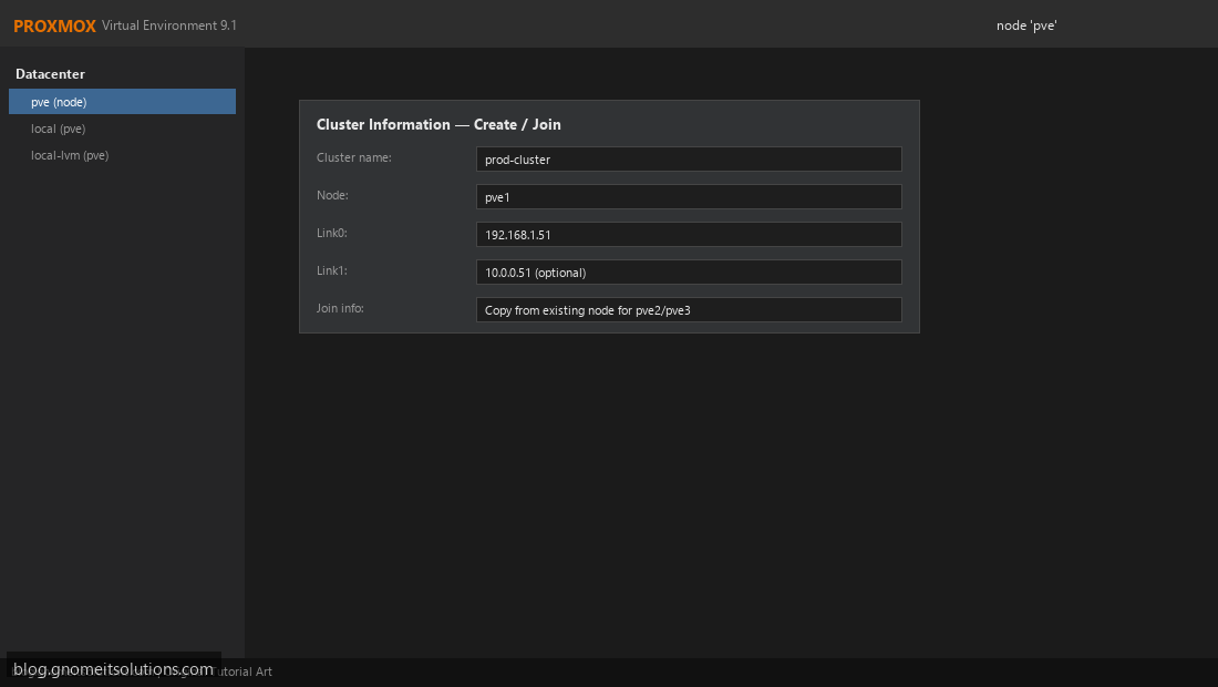 Proxmox cluster network corosync link configuration