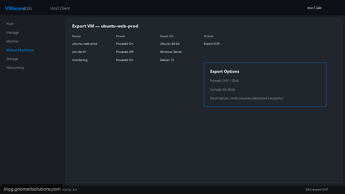 VMware ESXi Host Client VM inventory before Proxmox migration