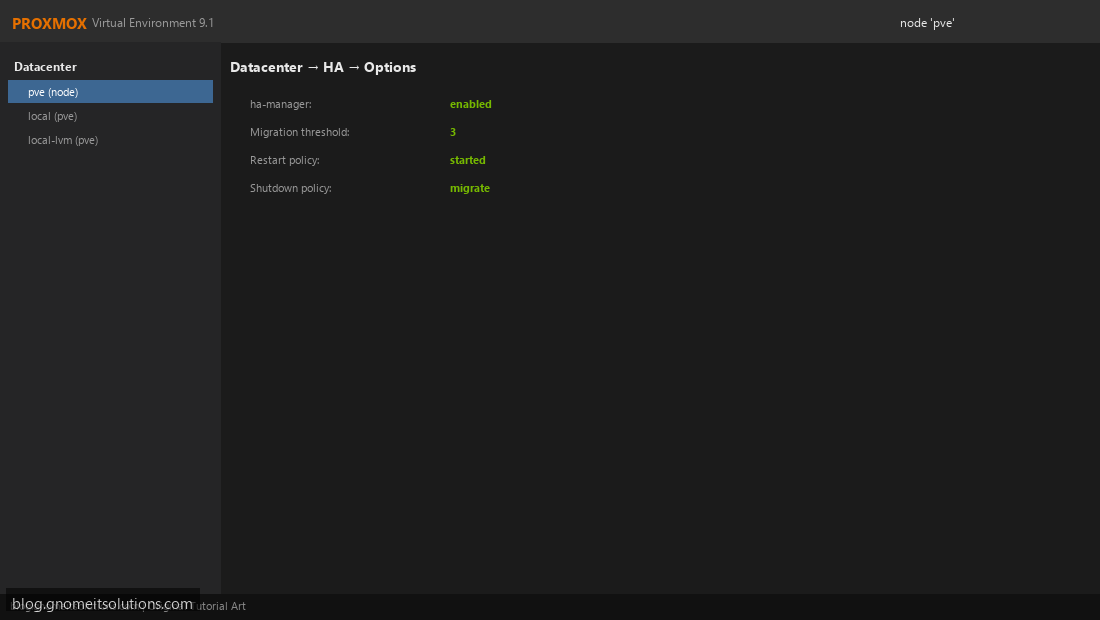 Proxmox HA manager settings migration threshold restart policy
