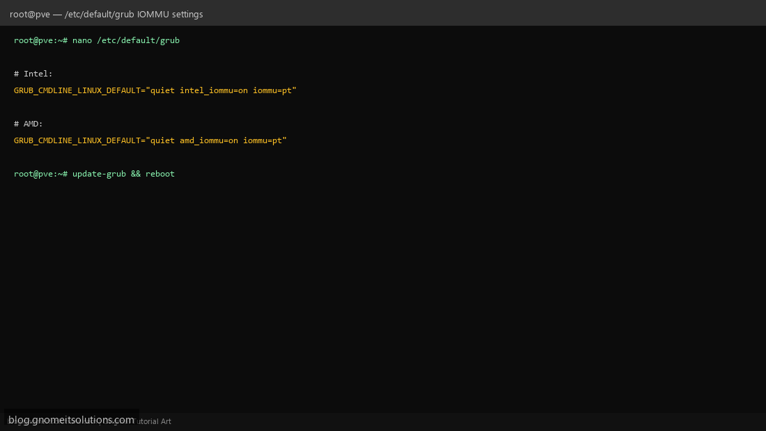 Proxmox GRUB IOMMU configuration intel_iommu amd_iommu