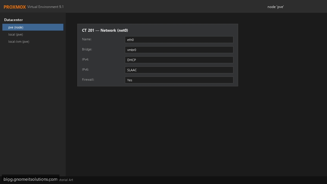 Proxmox LXC network bridge vmbr0 K3s cluster