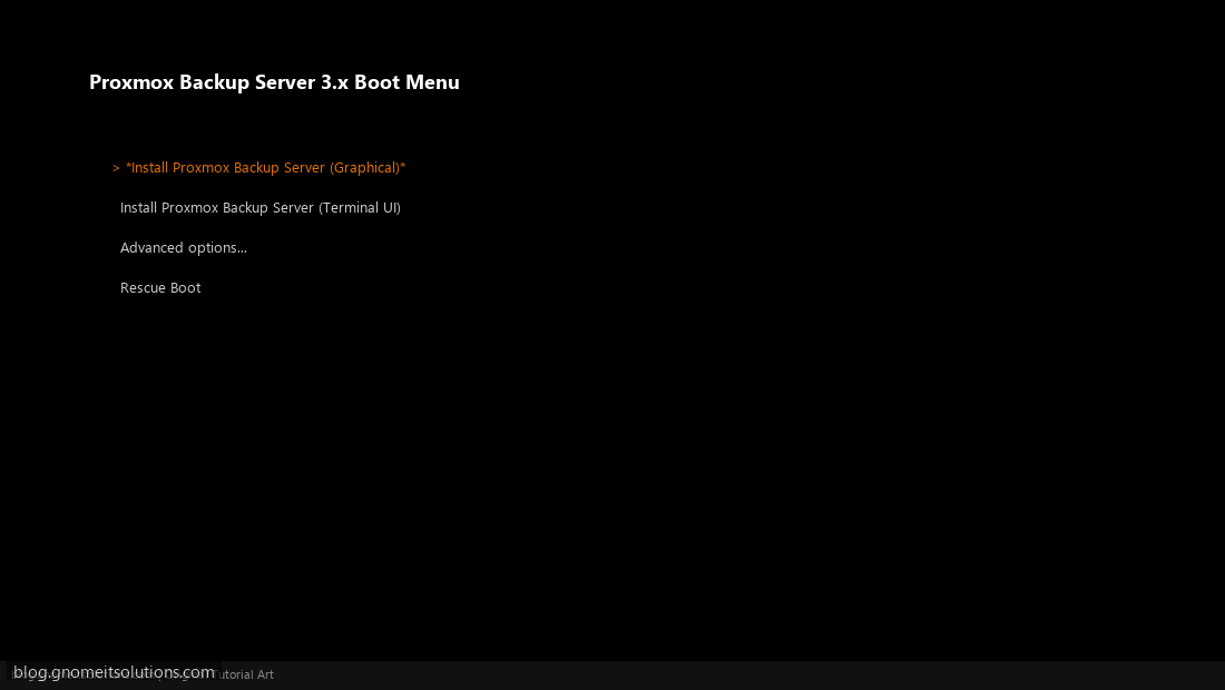 Proxmox Backup Server 2026 installer boot menu