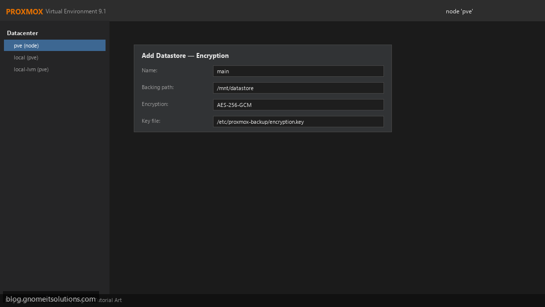 PBS add encrypted datastore configuration