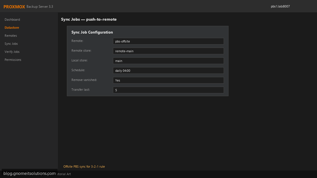 Proxmox Backup Server sync job to remote offsite PBS