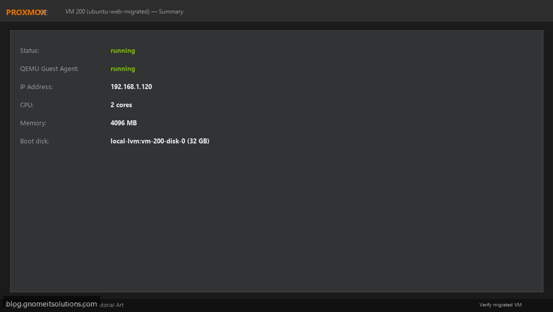 Pilot VM smoke test after ESXi to Proxmox migration
