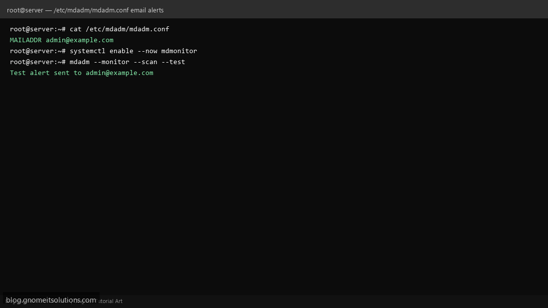 Configuring mdadm email alerts for RAID disk failures