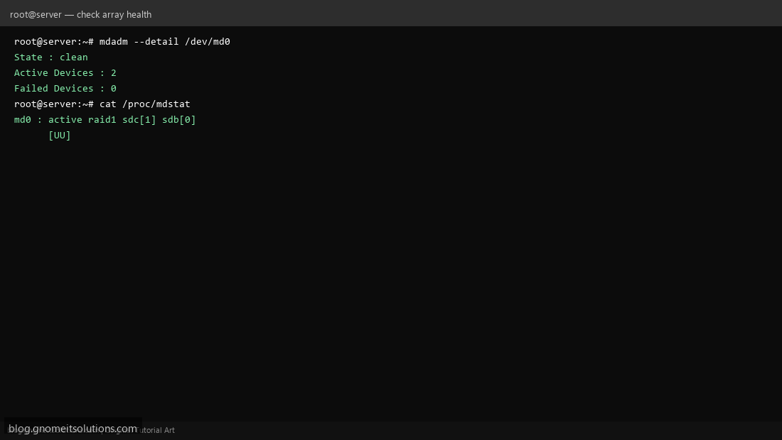 Checking mdadm RAID array health and status