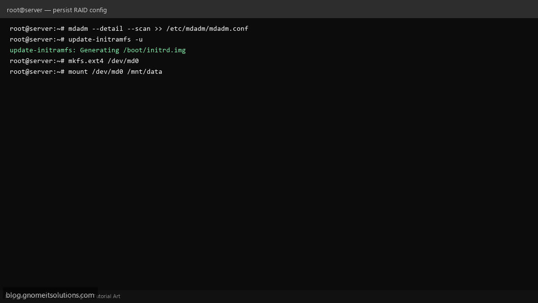 Persisting mdadm RAID configuration to survive reboot