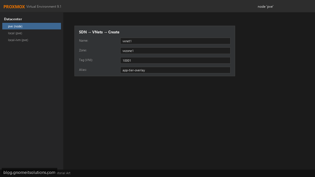 Proxmox SDN VNet creation with VXLAN VNI tag