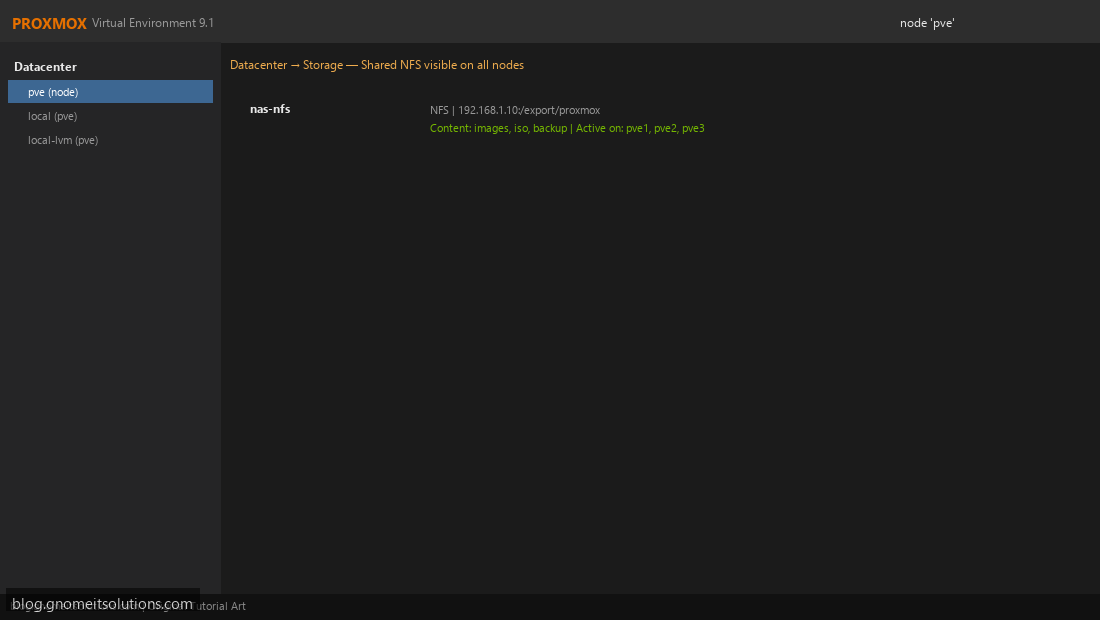 Proxmox shared NFS storage all cluster nodes HA