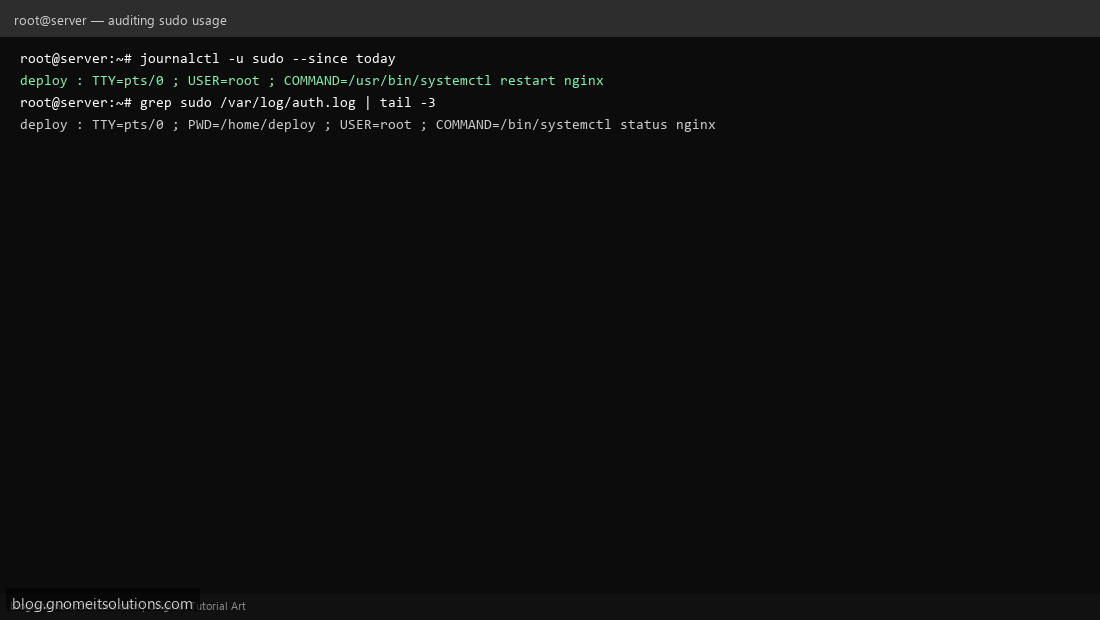 Auditing sudo command usage with journalctl and auth log
