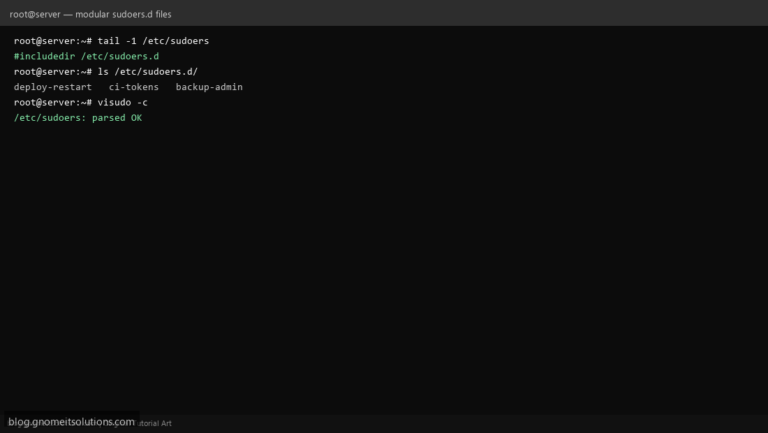 Organizing sudo rules in modular sudoers.d directory files