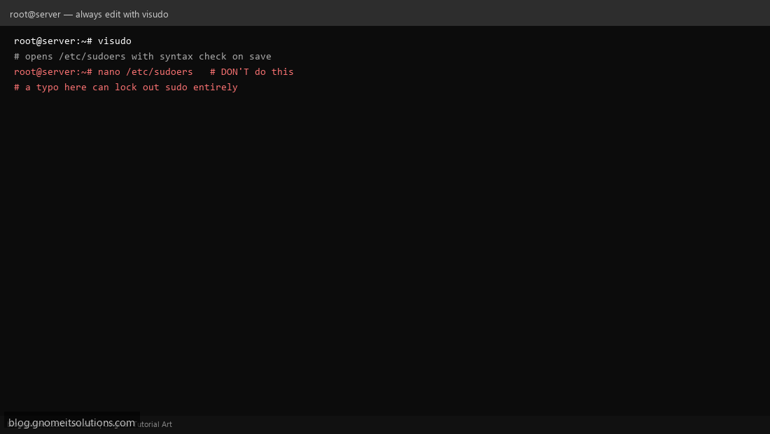 Using visudo instead of a text editor to safely edit sudoers