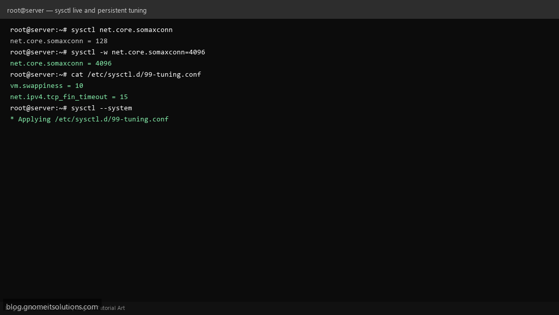 Viewing and setting sysctl values live with sysctl -w