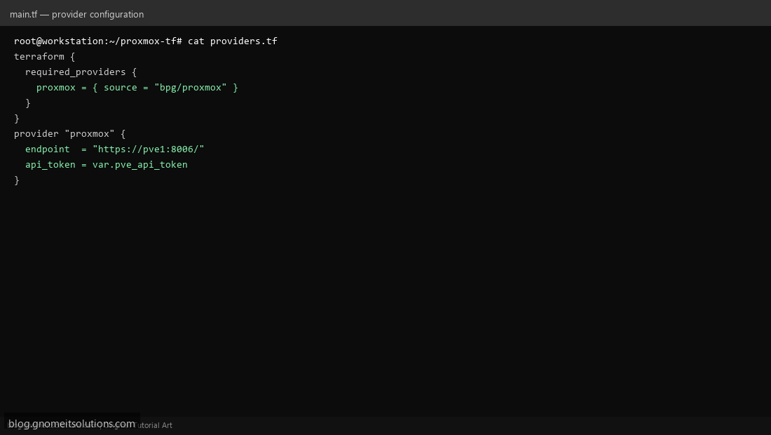 Terraform provider configuration for Proxmox bpg provider