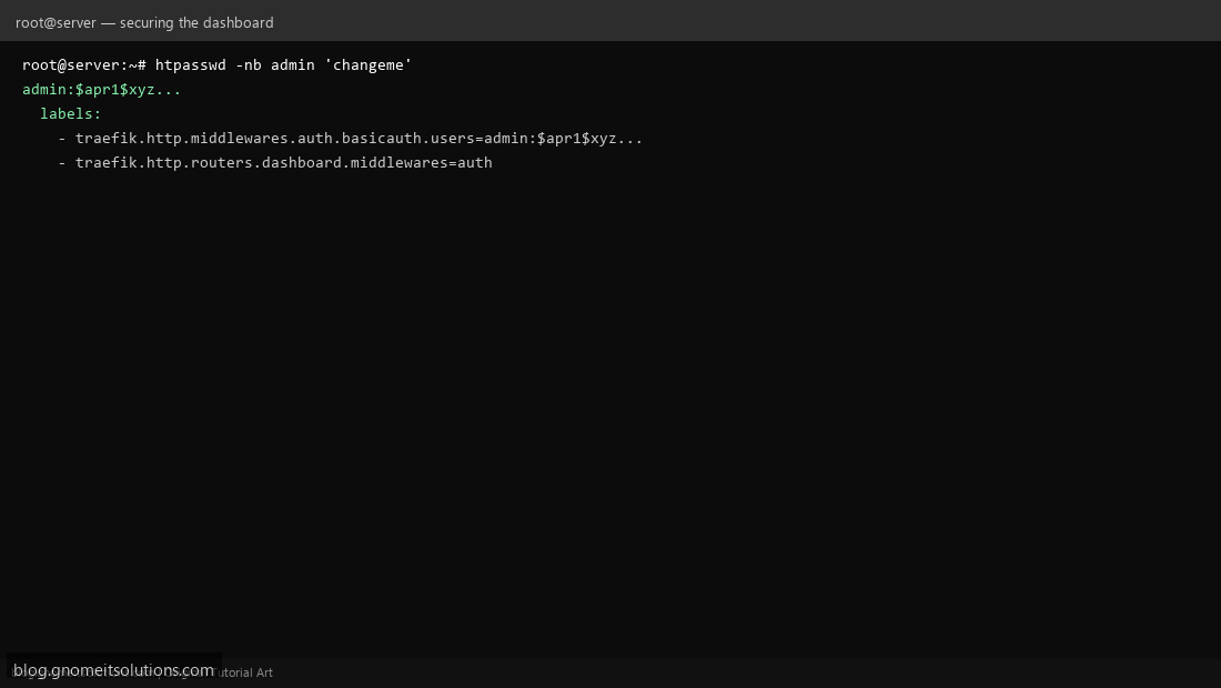 Securing Traefik dashboard with basic auth middleware labels