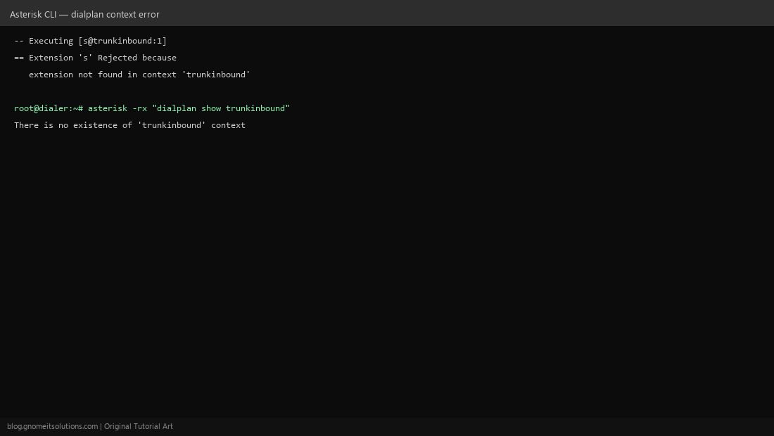 Asterisk extension not found in context trunkinbound error