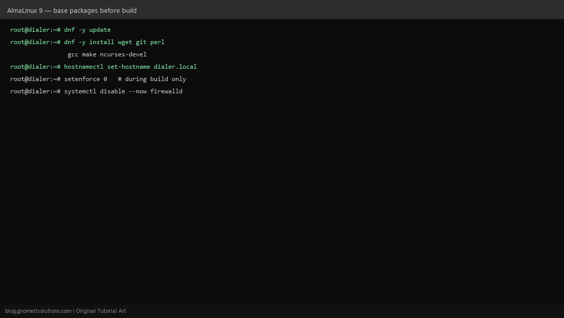 AlmaLinux 9 base packages installed before Asterisk build