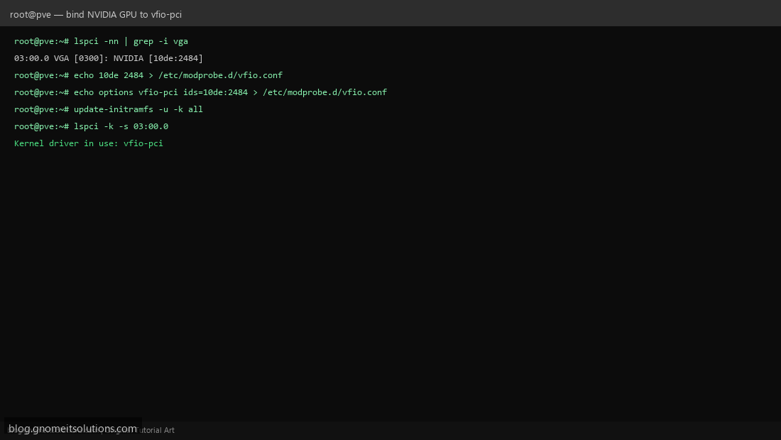 Bind NVIDIA GPU to vfio-pci driver Proxmox passthrough