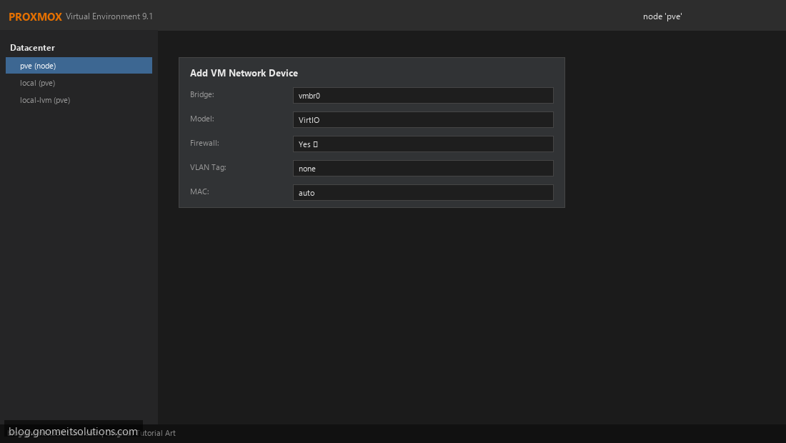 Proxmox VM network firewall checkbox enabled