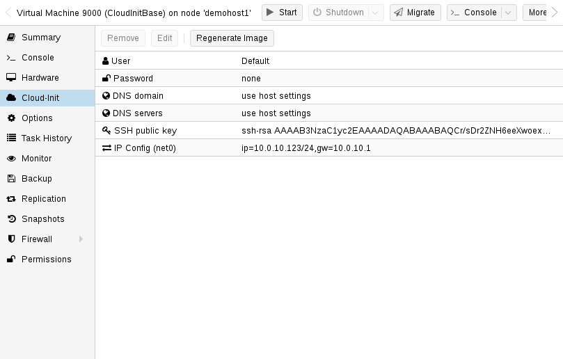 Proxmox cloud-init configuration tab