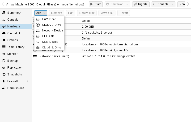 Proxmox cloud-init hardware settings