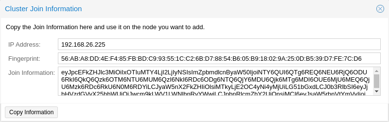 Proxmox join cluster information peer IP