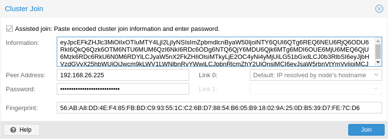 Proxmox join cluster confirmation dialog