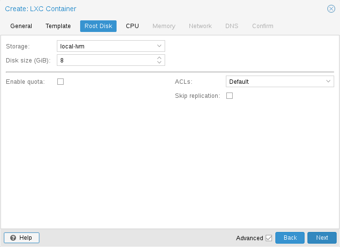 Proxmox Create CT root disk size