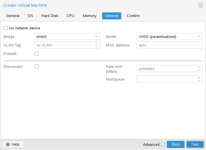 Proxmox Create VM network tab bridge vmbr0