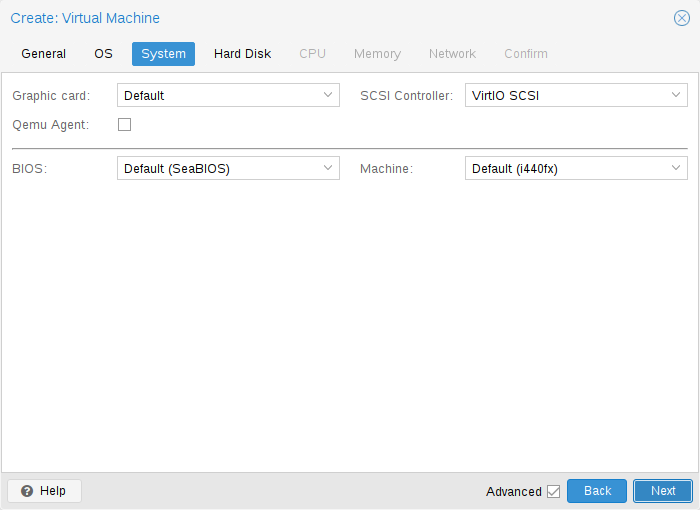Proxmox Create VM system tab Qemu Guest Agent