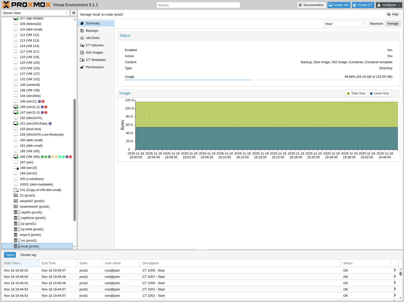 Proxmox local storage summary backup content
