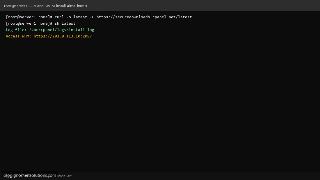 cPanel WHM hostname setup AlmaLinux 9 before install