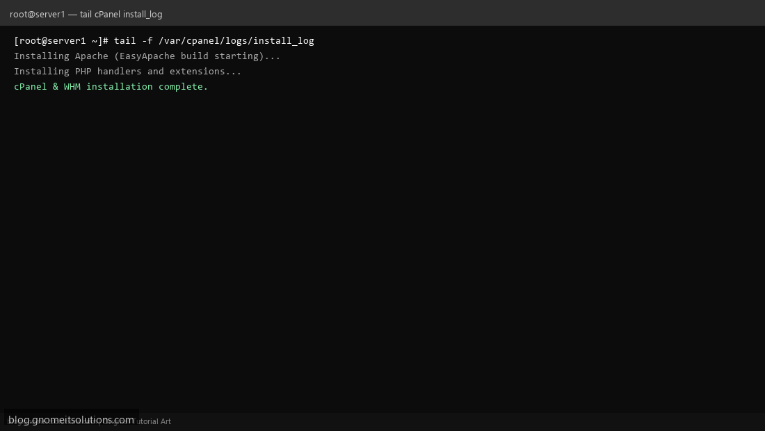 Monitor cPanel install_log during WHM installation