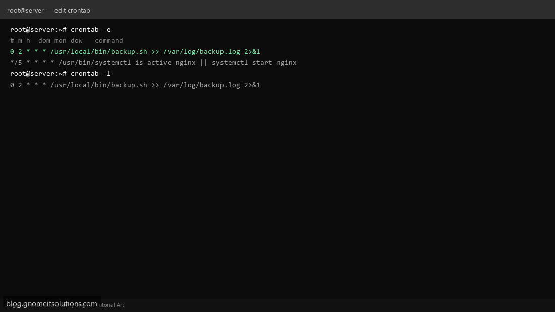 crontab -e edit cron jobs linux