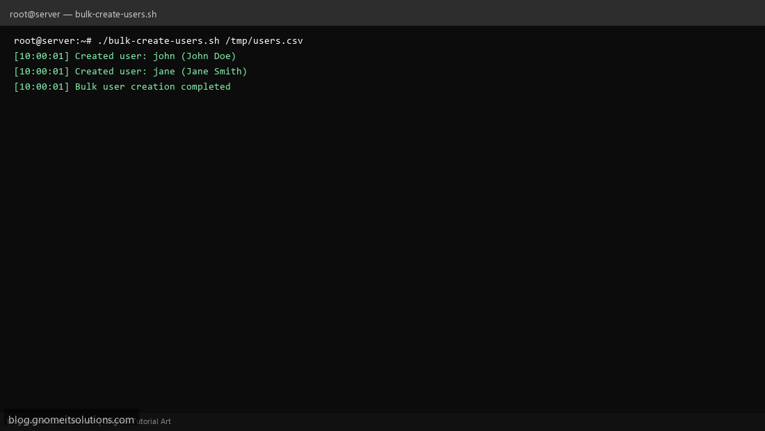 Bulk Linux user creation shell script from CSV